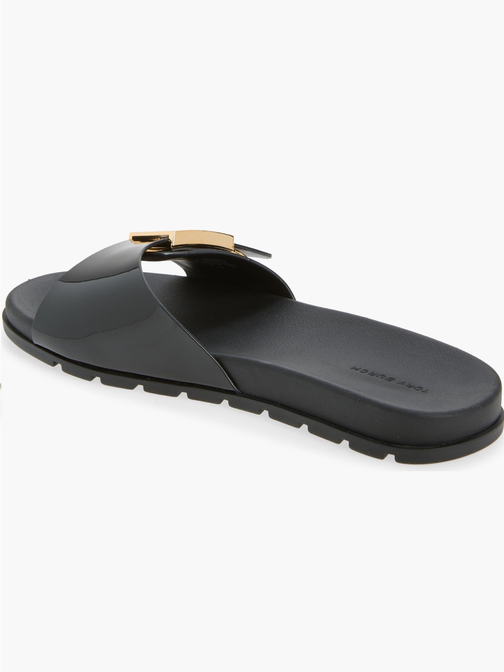 NEW Tory Burch Buckle Slide Sandal in Perfect Black Gold - Picture 2 of 11